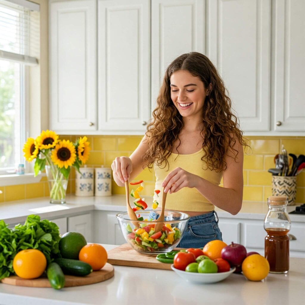 Woman Making Colorful Salad