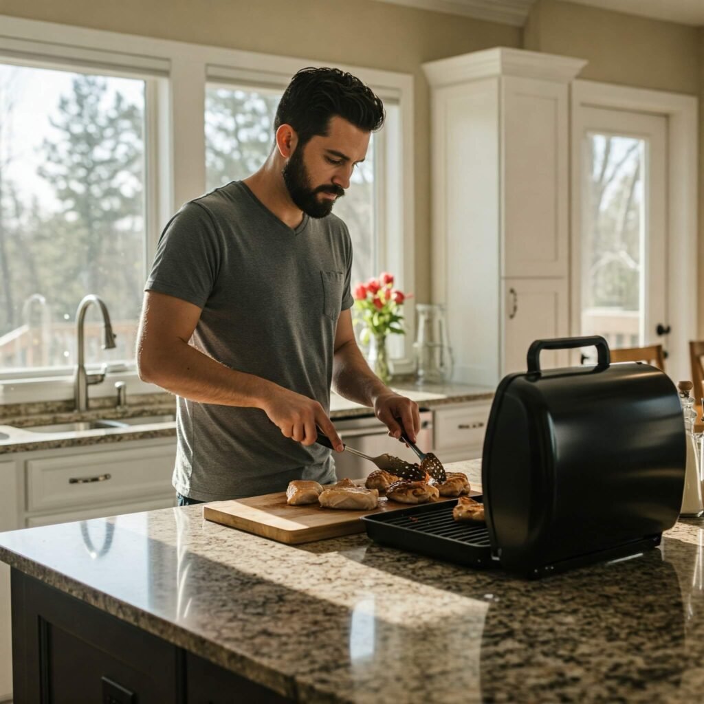 Healthy Man Grilling Chicken