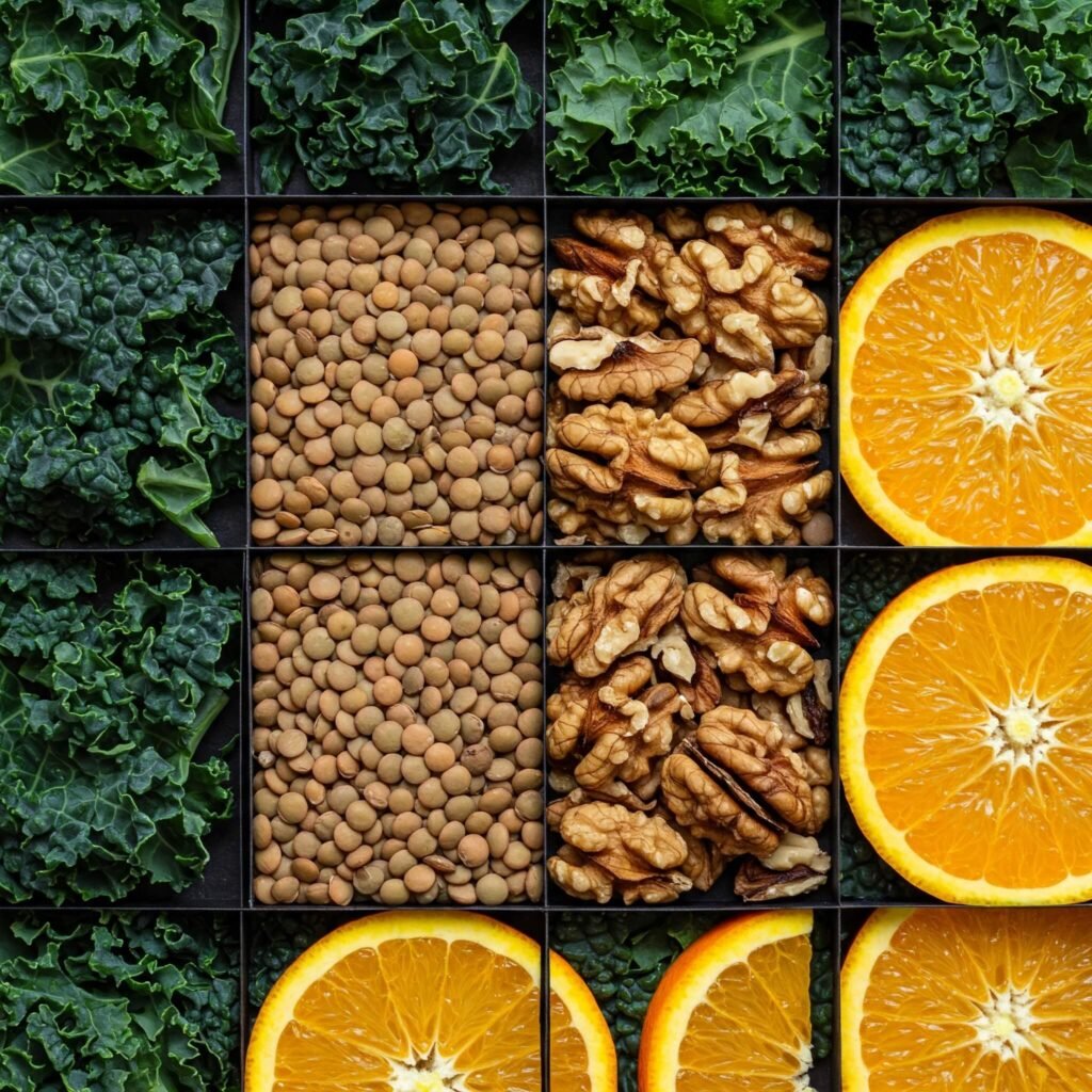 Kale Lentil Orange Grid