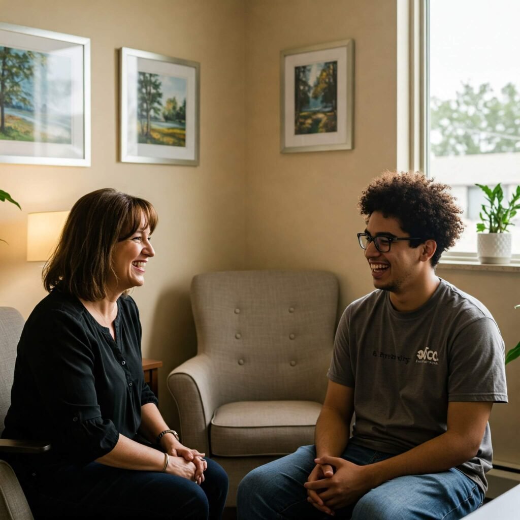 Therapist and Client Smiling in Therapy