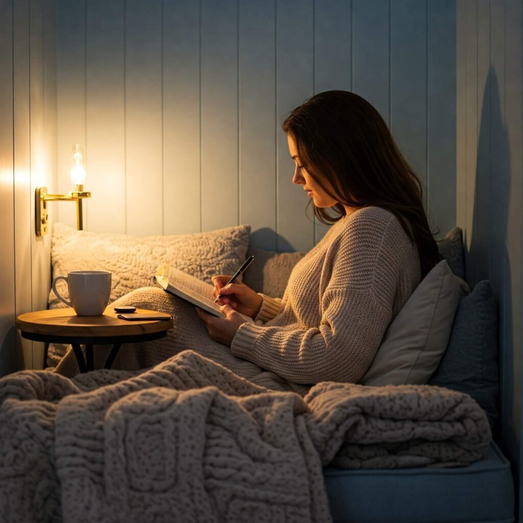 Woman Journaling Cozy Nook