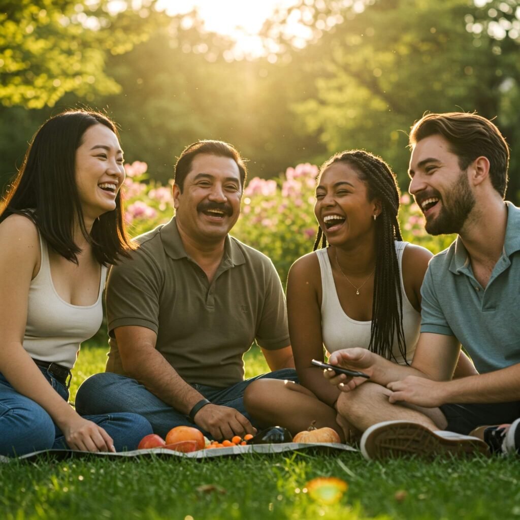 Friends Laughing in Park