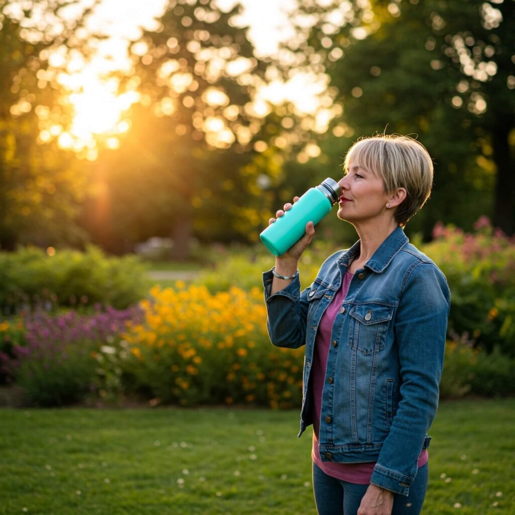 Woman Drinking Water Park
