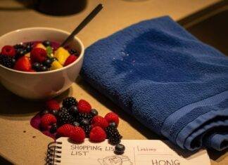 The Role of Nutritionists for Athletes: Optimize Your Performance in 2025 A smoothie bowl with spilled berries, a blue gym towel, and a doodled notepad on a counter.