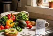 Nutrition for a Healthier You: 10 Tips to Achieve Your Goals in 2025 A cluttered kitchen counter with colorful vegetables, avocado toast, and a smiley face made of chia seeds.