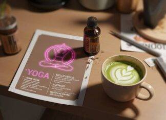 Wellness Centers Near You: Your Guide to Finding the Best One A cluttered desk with a matcha latte, yoga flyer, essential oil bottle, and a pink flip-flop.