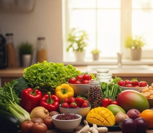 Sustainable Food Choices: 5 Easy Ways to Eat Green in 2025 Plant-based feast with fresh produce.