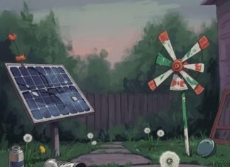 Sustainable Energy: 5 Ways to Power Your Life Eco-Friendly Messy backyard painting at dusk.