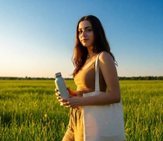 How to Live a Sustainable Lifestyle: Tips for Reducing Your Carbon Footprint Reusable bottle and tote bag in field